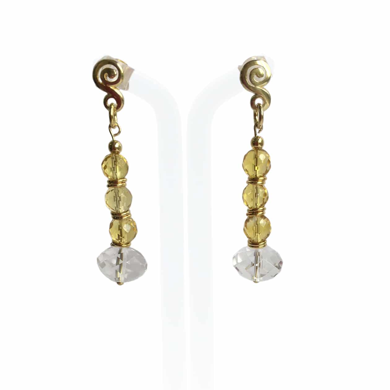 Earrings with citrine, quartz; gold filled and plated silver in 18K gold; handmade.  Exclusive piece.